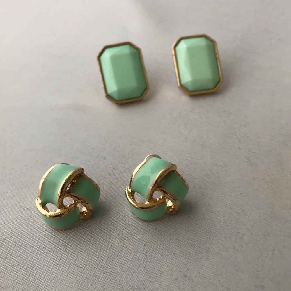 Chic Mint & Gold Fashion Earrings - 2 Pairs
